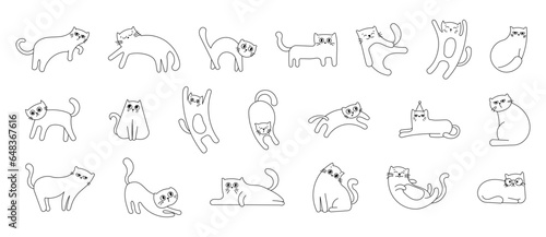 Cute funny cat. Coloring Page. Kitten character cartoon. Vector drawing. Collection of design elements.