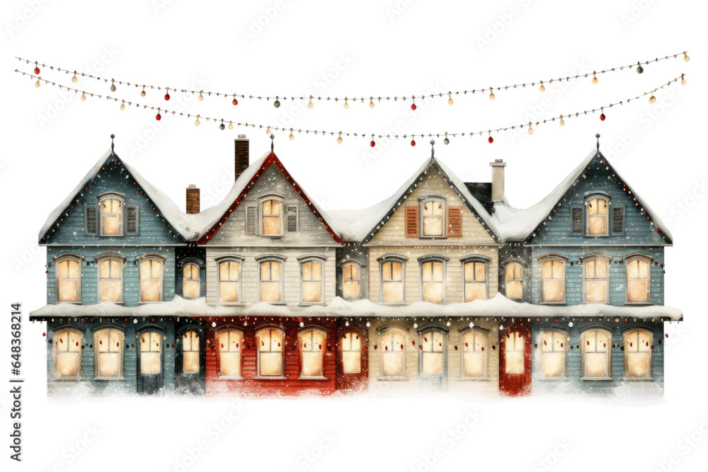 christmas lights outlining a house vintage illustration isolated on a