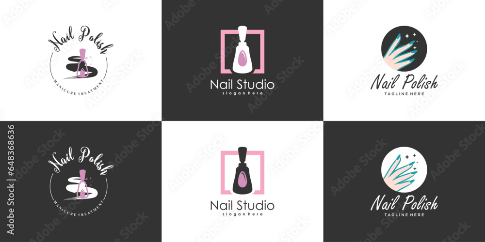 Nail polish logo collection with modern creative and unique concept design Premium Vector