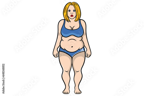 Fat women vector, Woman with belly fat, Overweight female, Chubby sad woman, unhealthy eating problems, Belly fat problems, cartoon, size lady illustration, fatty lady isolated on white background,