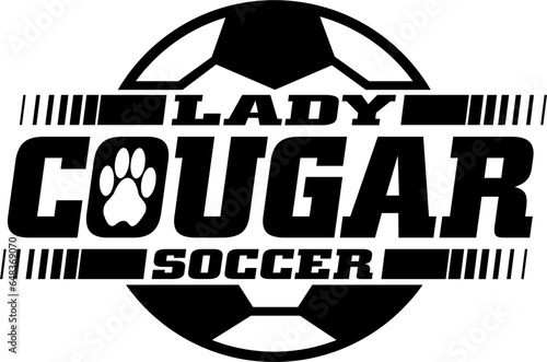 lady cougar soccer team design with ball for school, college or league sports