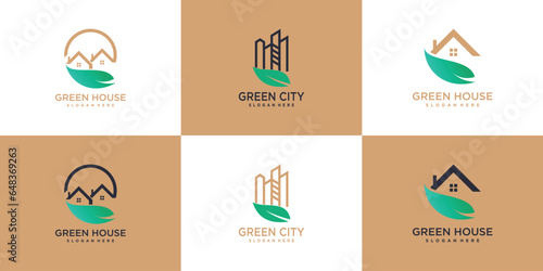 Green house logo design collection with creative modern concept Premium Vector