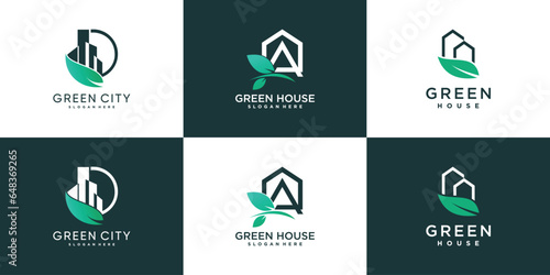 Green house logo design collection with creative modern concept Premium Vector