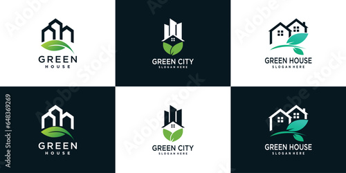 Green house logo design collection with creative modern concept Premium Vector