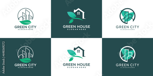 Green house logo design collection with creative modern concept Premium Vector
