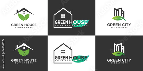 Green house logo design collection with creative modern concept Premium Vector