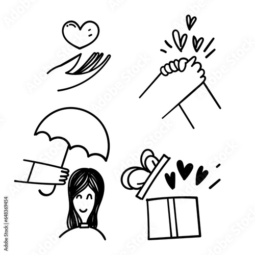 hand drawn doodle care and love icon related illustration