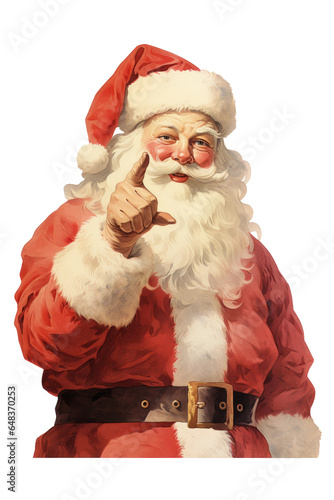 santa with finger aside nose making magic vintage illustration isolated on a transparent background, generative ai photo