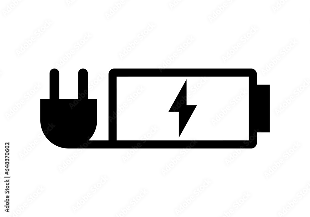 Black electric battery charger plug symbol icon flat vector design Black electric battery charger plug symbol icon flat vector design