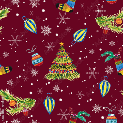 Seamless pattern for new year and christmas. Watercolor drawing