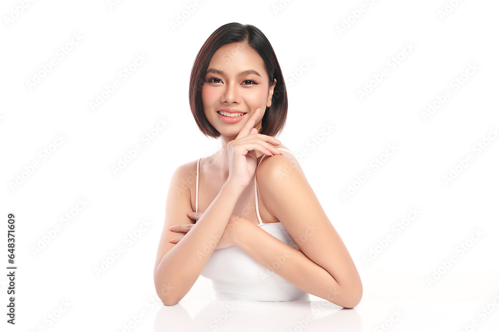 Beautiful young asian woman with clean fresh skin on white background, Face care, Facial treatment, Cosmetology, beauty and spa, Asian women portrait. Beautiful young asian woman with clean fresh skin on white background, Face care, Facial treatment, Cosmetology, beauty and spa, Asian women portrait.