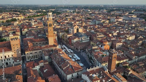Wallpaper Mural Verona urban skyline, aerial view of Piazza delle Erbe, Torre dei Lamberti, historical city centre, urban skyline, Cathedral, Veneto Region, Italy Torontodigital.ca