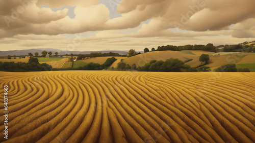 golden wheat field, retro landscape, vintage landscape