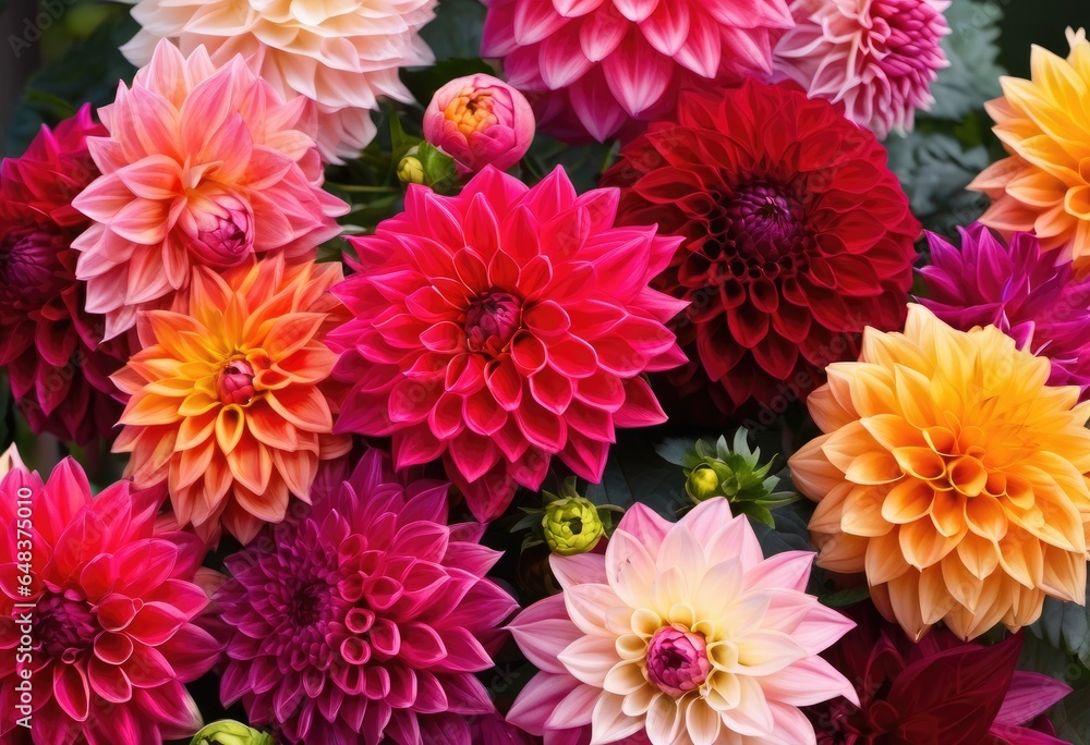 A vibrant bouquet of dahlia flowers in various shades. A vibrant bouquet of dahlia flowers in various shades.