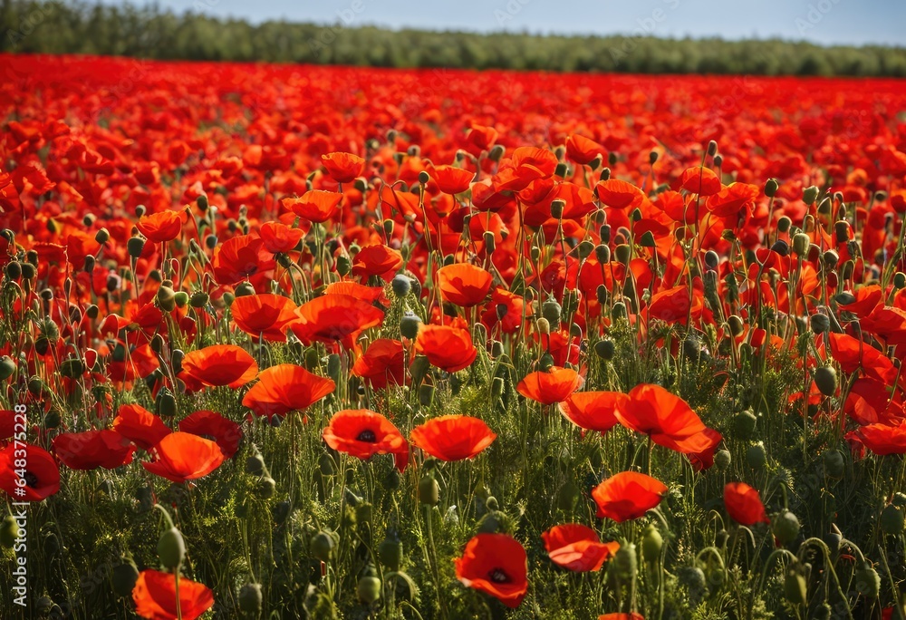 Obraz premium A vibrant field of poppies under the midday sun