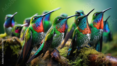 Group of Broad Billed Hummingbirds close-up