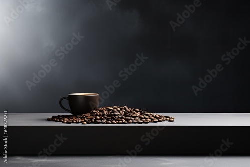 round black podium close shot grey background studio with coffee beans