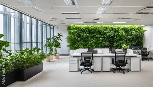 Sustainable glass office with plants for a low CO2 workspace