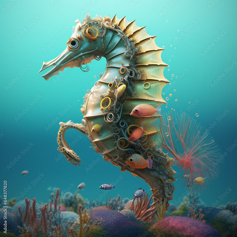 a cute and funny 3d seahorse