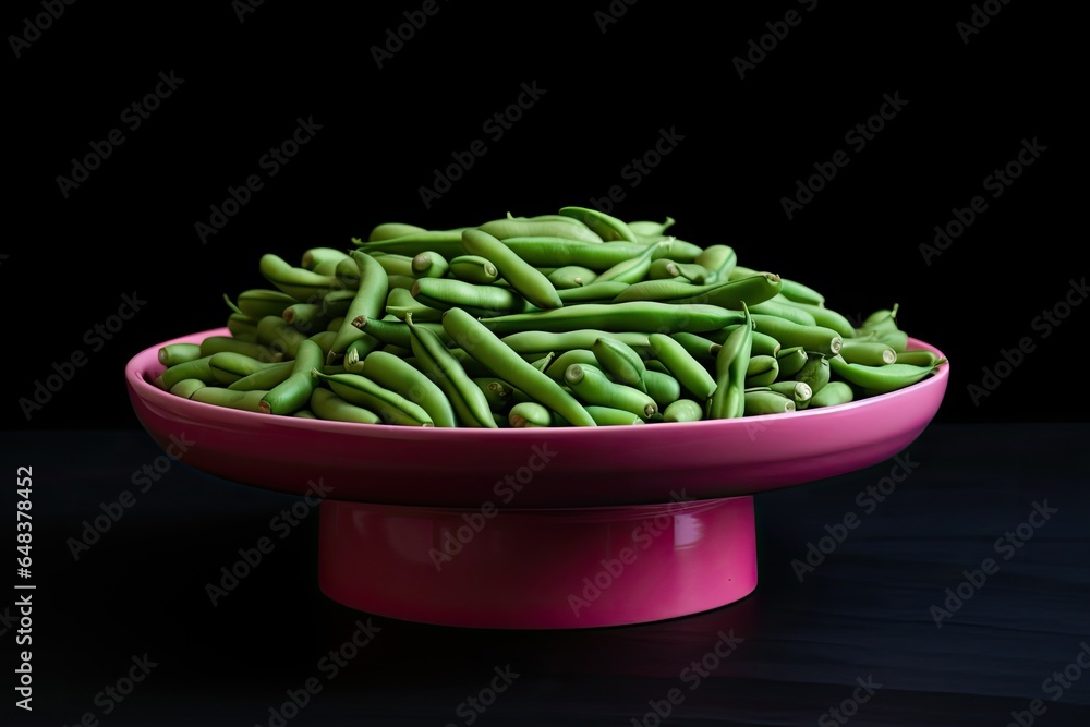 round pink podium close shot black background studio with green bean round pink podium close shot black background studio with green bean