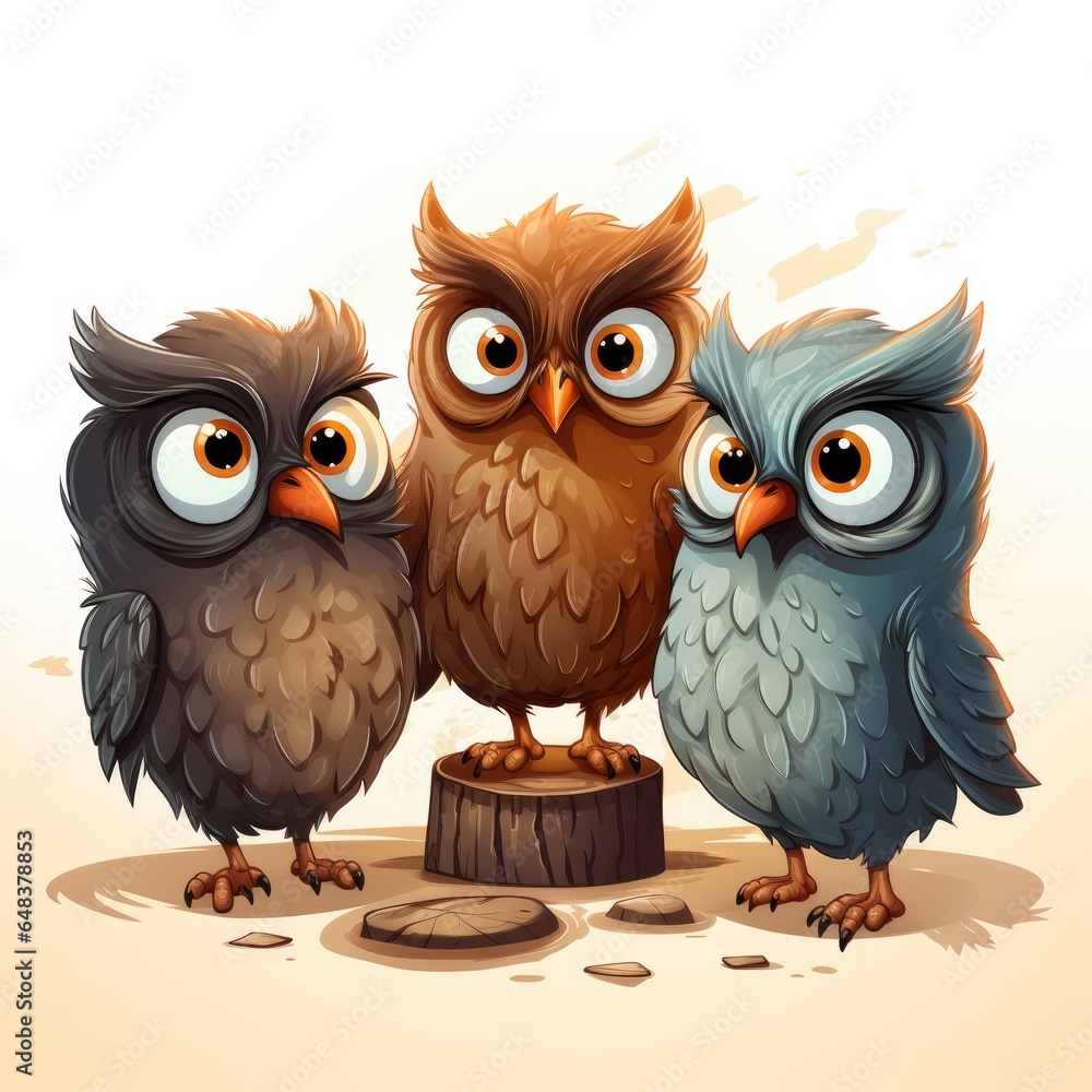 Fototapeta premium Philosophical Owl leads a discussion in cartoon style isolated on a white background
