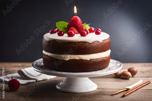 chocolate cake with a candle Generated Ai