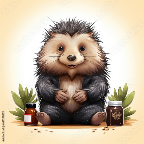 Cute Hedgehog in cartoon style isolated on a white background