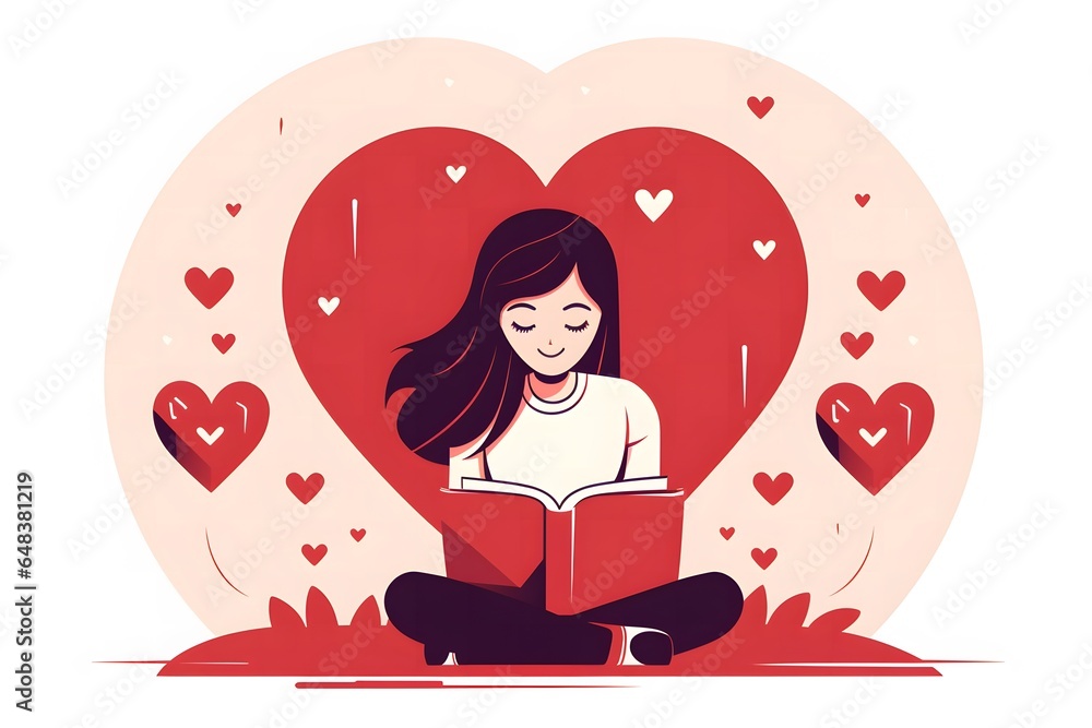 concept reading day minimal flat design of girl reading book concept reading day minimal flat design of girl reading book