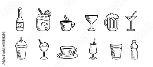 Set of drink element outline vector illustration
