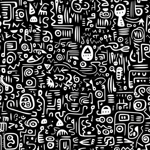 white doodle line black background vector graphic.