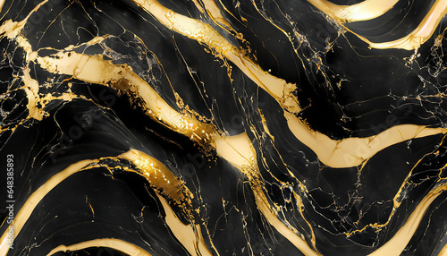 Black marble background with gold liquid pattern. Seamless marble or granite wall with golden. Generative Ai