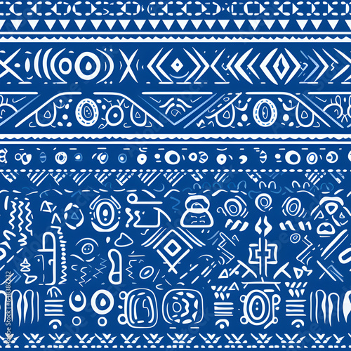 hand drawn trible ethnic,blue background,symmetry,vector graphic. photo