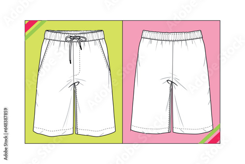 UNISEX CHINO SHORTS FLAT SKETCH FASHION TEMPLATE TECHNICAL ILLUSTRATION