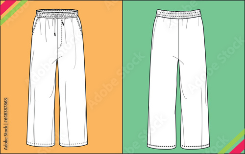 UNISEX WIDE FIT JOGGER FLAT SKETCH FASHION TEMPLATE TECHNICAL ILLUSTRATION