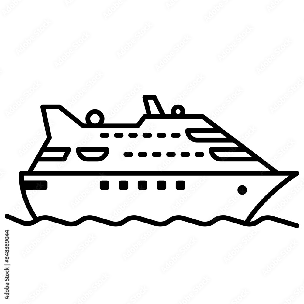 Cruise ship outline icon. Transportation illustration for templates, web design and infographics. Pixel-perfect at 64x64
Cruise ship outline icon. Transportation illustration for templates, web design and infographics. Pixel-perfect at 64x64
