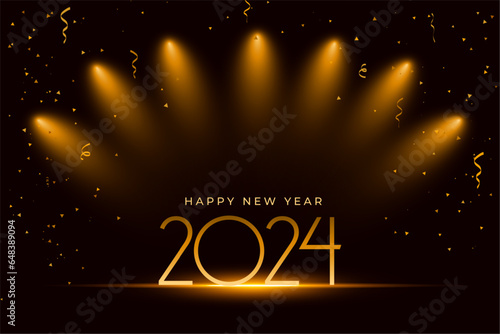 happy new year 2024 festive background with spot light effect