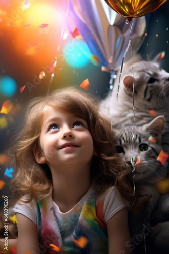 World Children's Day concept. illustration of happy childhood. little girl on colorfool backgrounde photo