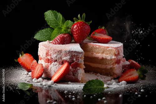 Illustration delicious strawberry cake photo