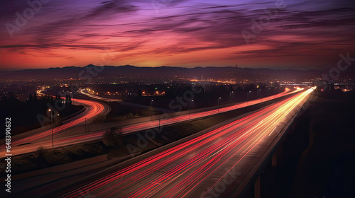 A long exposure photo  motion blur of a highway at night. Generetive Ai