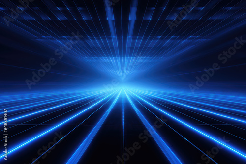 Abstract technology concept perspective grid line up and down side with neon light background.
