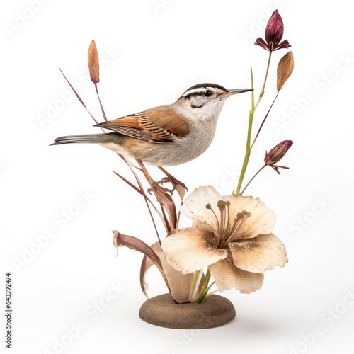 Marsh wren bird isolated on white background. photo