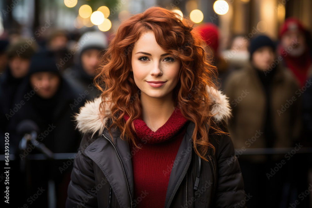 portrait of a woman in the city wearing red dress and black jacket portrait of a woman in the city wearing red dress and black jacket