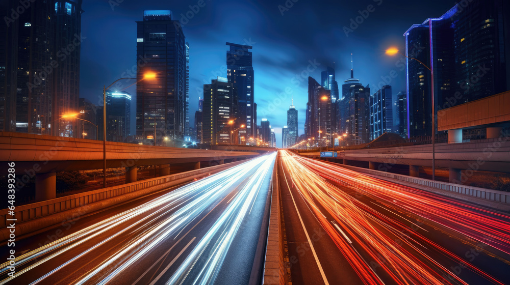 The motion blur of a busy urban highway during the evening rush hour. Generetive Ai The motion blur of a busy urban highway during the evening rush hour. Generetive Ai