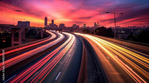 The motion blur of a busy urban highway during the evening rush hour. Generetive Ai