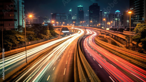 The motion blur of a busy urban highway during the evening rush hour. Generetive Ai © tong2530