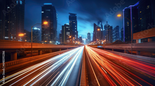 The motion blur of a busy urban highway during the evening rush hour. Generetive Ai