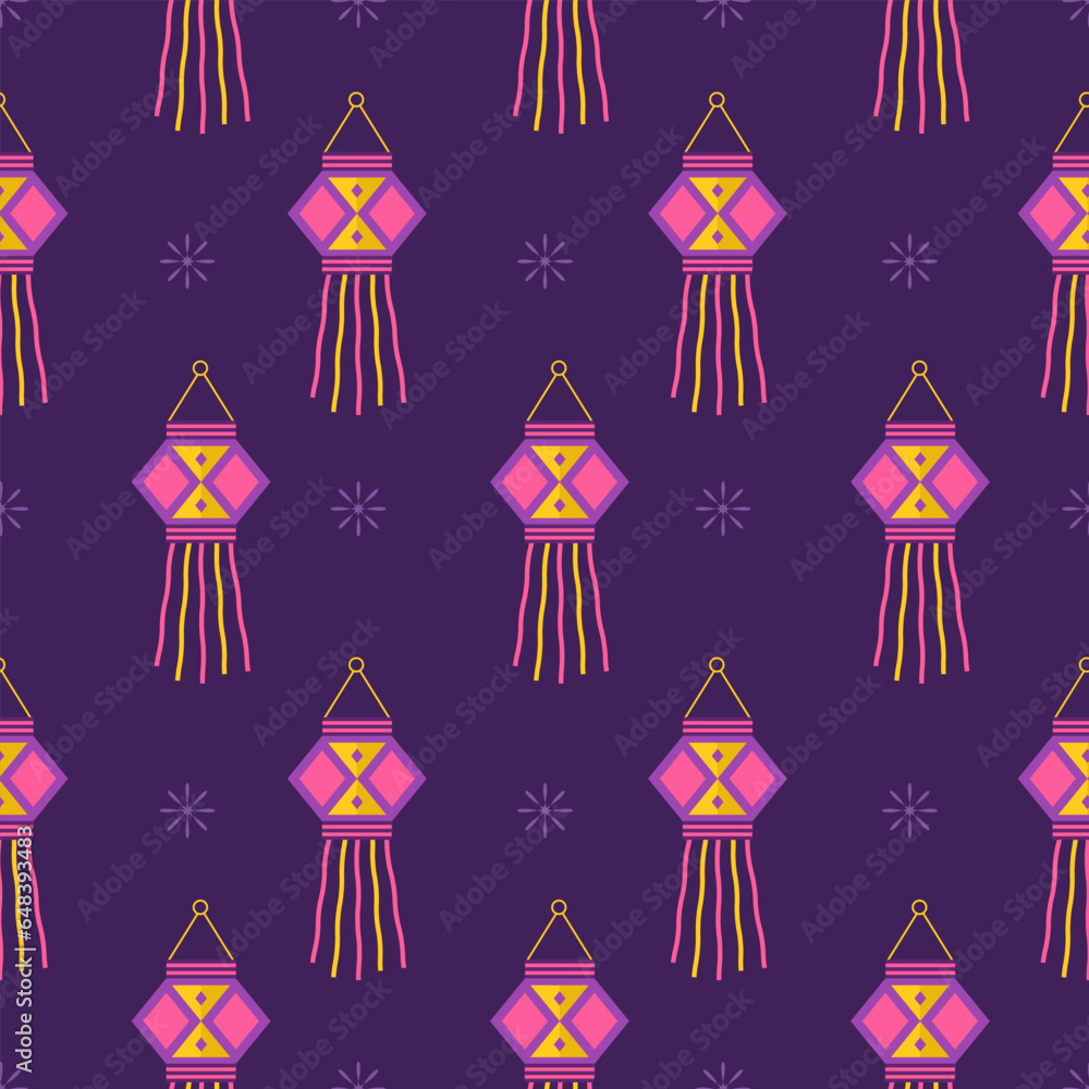 Diwali seamless pattern. Cute background for hindu holiday. Indian festival of lights. Vector illustration in flat cartoon style. Perfect for fabric, package paper, wallpaper, greeting cards. Diwali seamless pattern. Cute background for hindu holiday. Indian festival of lights. Vector illustration in flat cartoon style. Perfect for fabric, package paper, wallpaper, greeting cards.