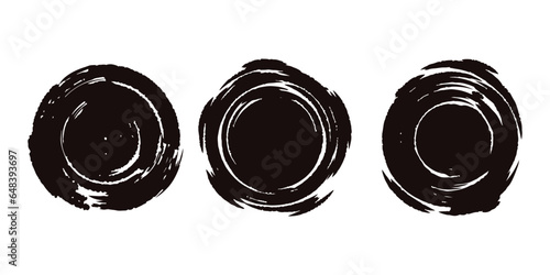 Collection of grunge circle brush vector illustrations. Black spots are circular. Vector paint brush strokes, ink splashes. Black watercolor splash, texture, frame