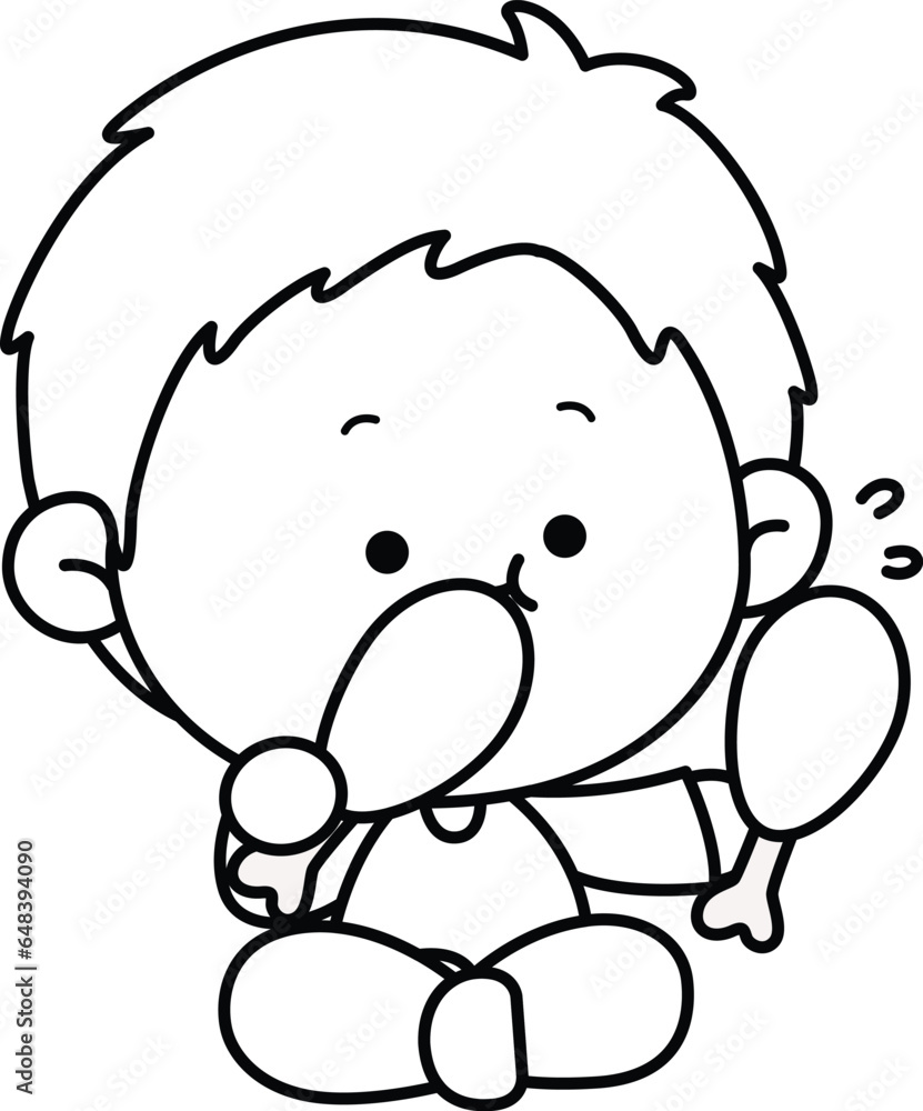 a vector of a boy eating chicken in black and white coloring a vector of a boy eating chicken in black and white coloring
