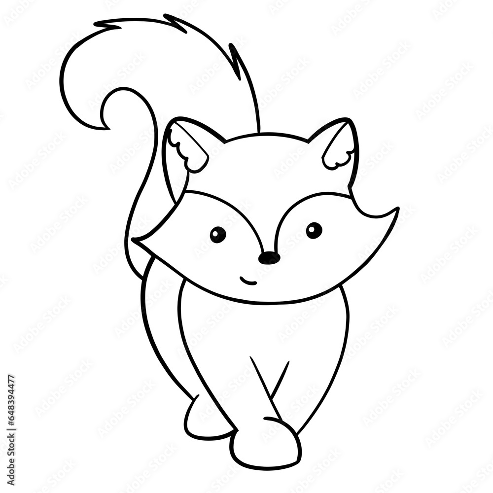 Fototapeta premium Little cute fox, outline drawing, illustration